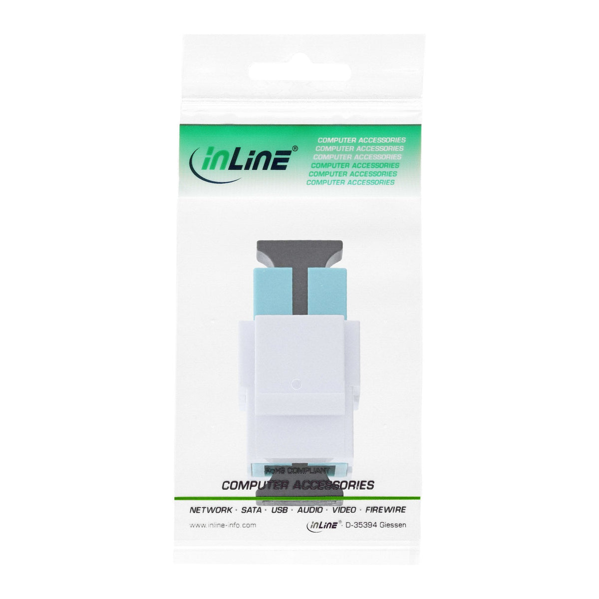 Adaptador Snap-In Keystone De Fibra Óptica Inline Blanco, Símplex Sc/Sc, Mm, Aguamarina, Manguito Cerámico