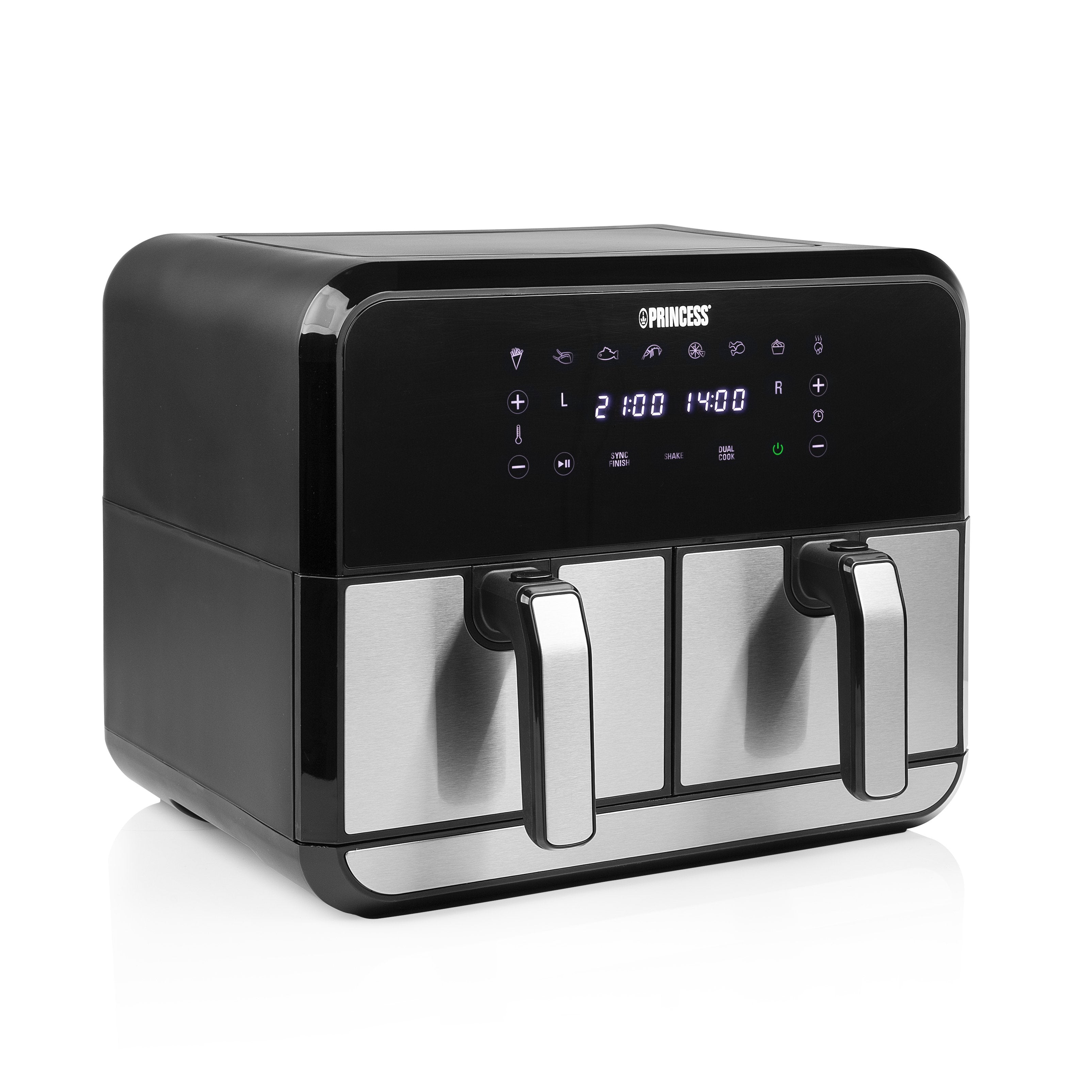 EAN 8712836969360 - Princess 182074 Doble 8 L Independiente 1700 W Freidora de aire caliente Negro, Acero inoxidable imagen 1