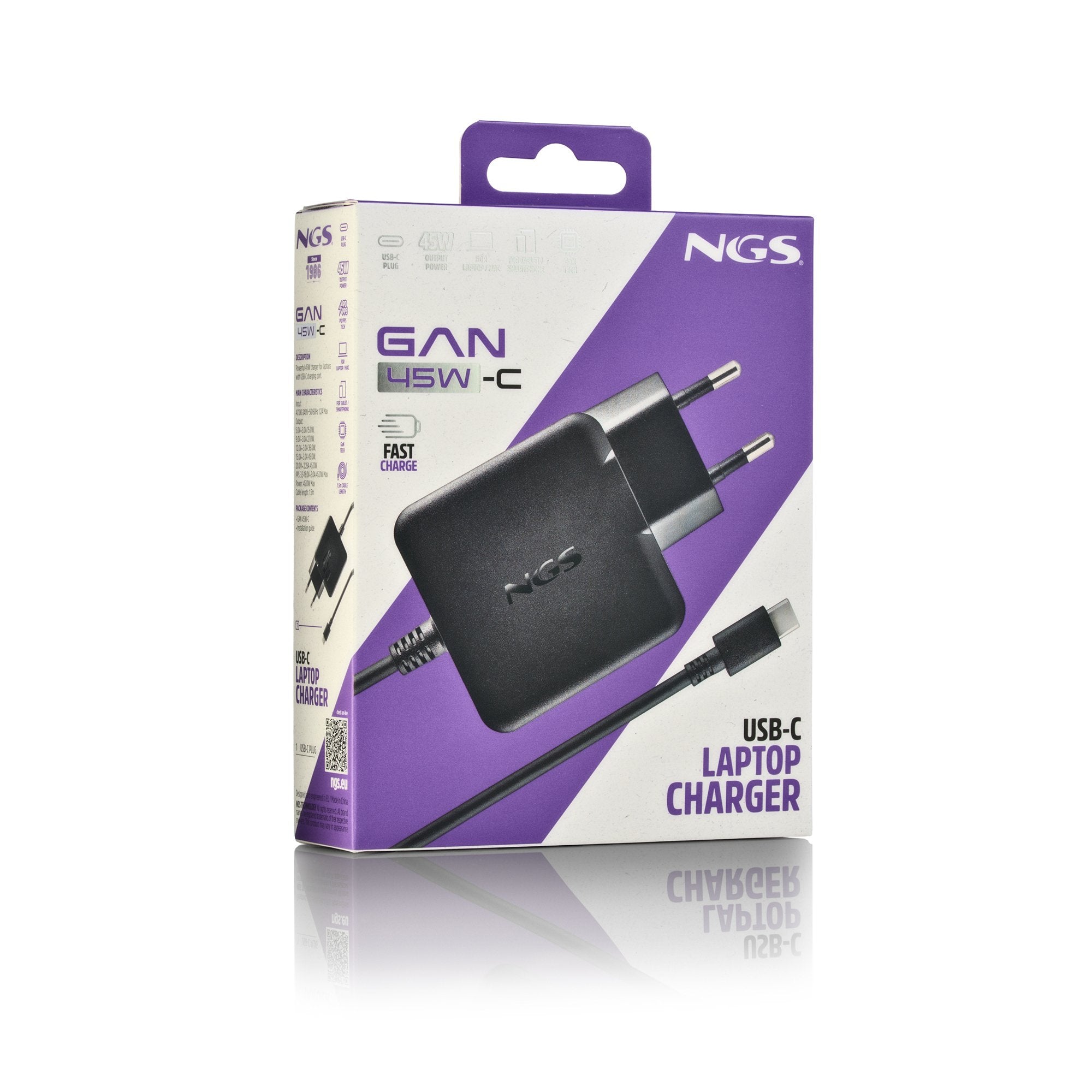 Cargador De Portátil Ngs Gan 45w-C Usb Tipo-C 45w Automático Voltaje 5-20v