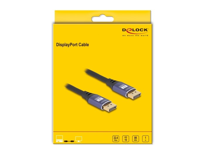 Delock 80600 Cable Displayport 8k 60 Hz 1 M Metal Lila