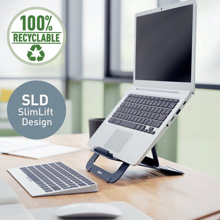 Leitz Ergo Laptopstnder,Gris Oscuro Ultraflach, Regulable En Altura