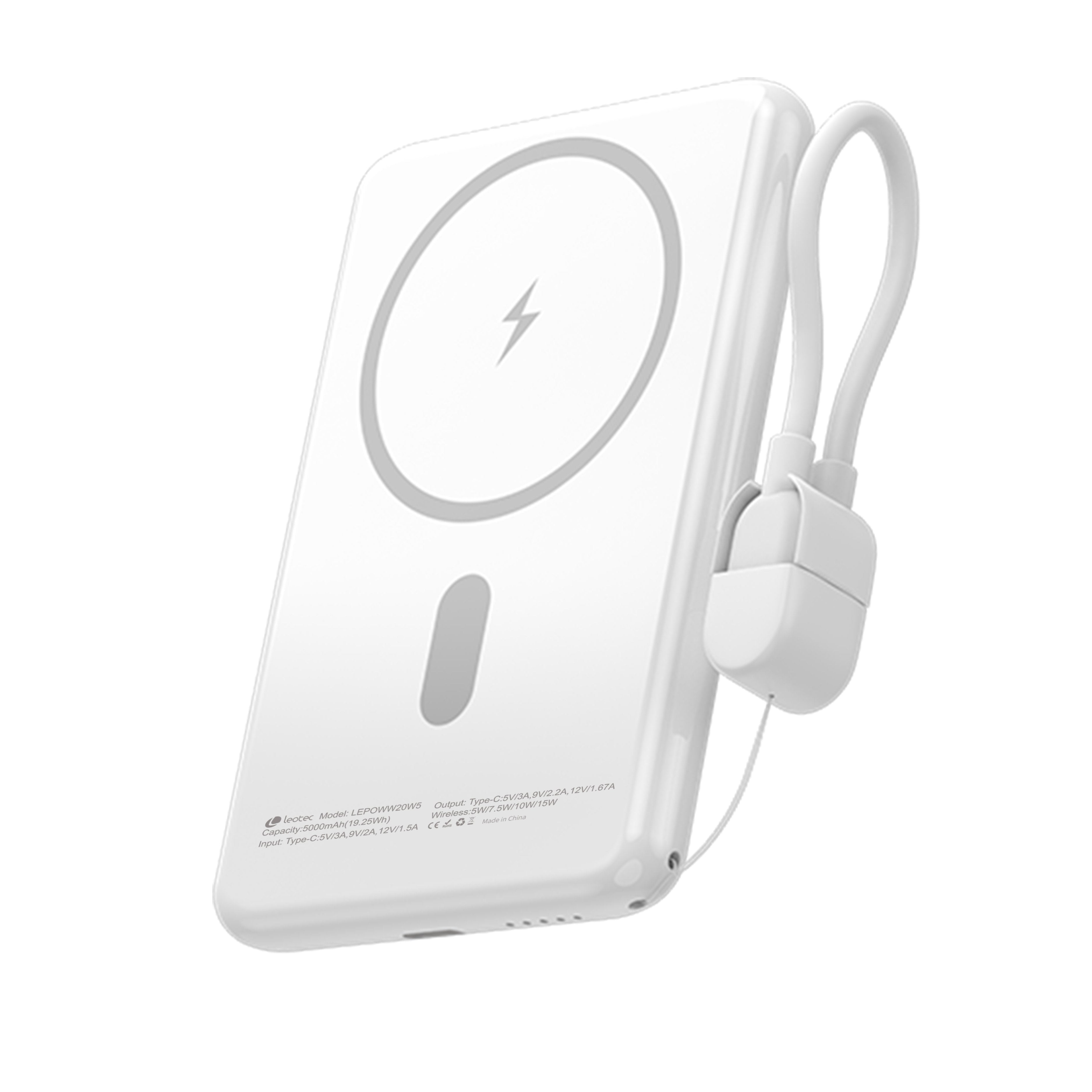 Powerbank 5000mah Leotec Lepoww20w5w 20w Wireless Blanca Incluye Cable Usb Tipo-C