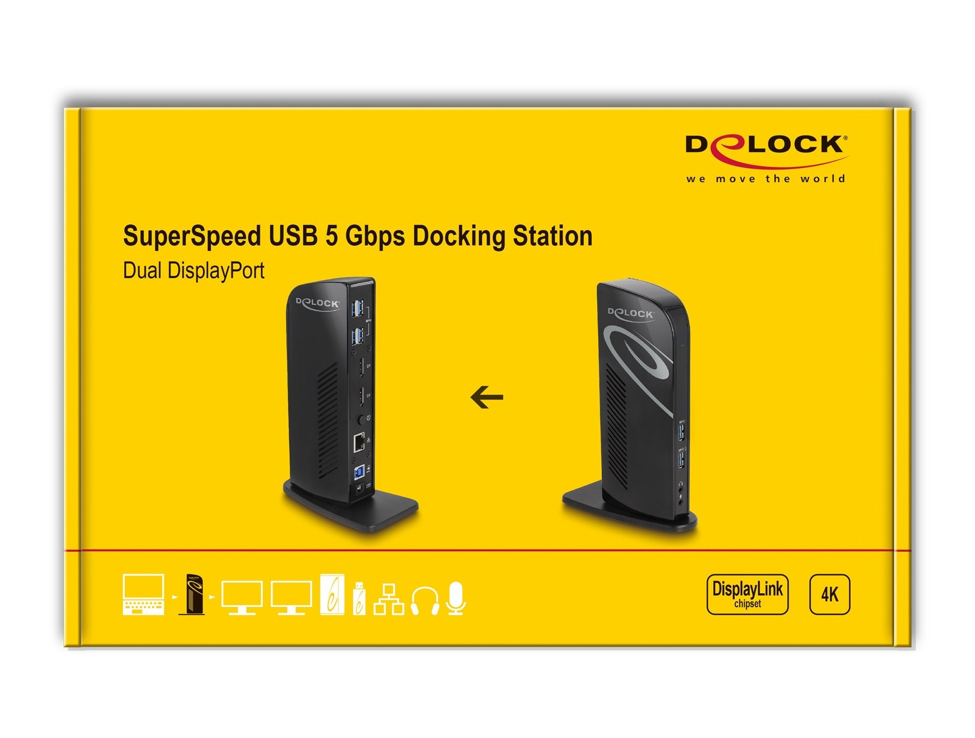D Delock Dockingstation 4xusb3.2 2xdisplayport 4k Rj45 Ethernet Audio Negro