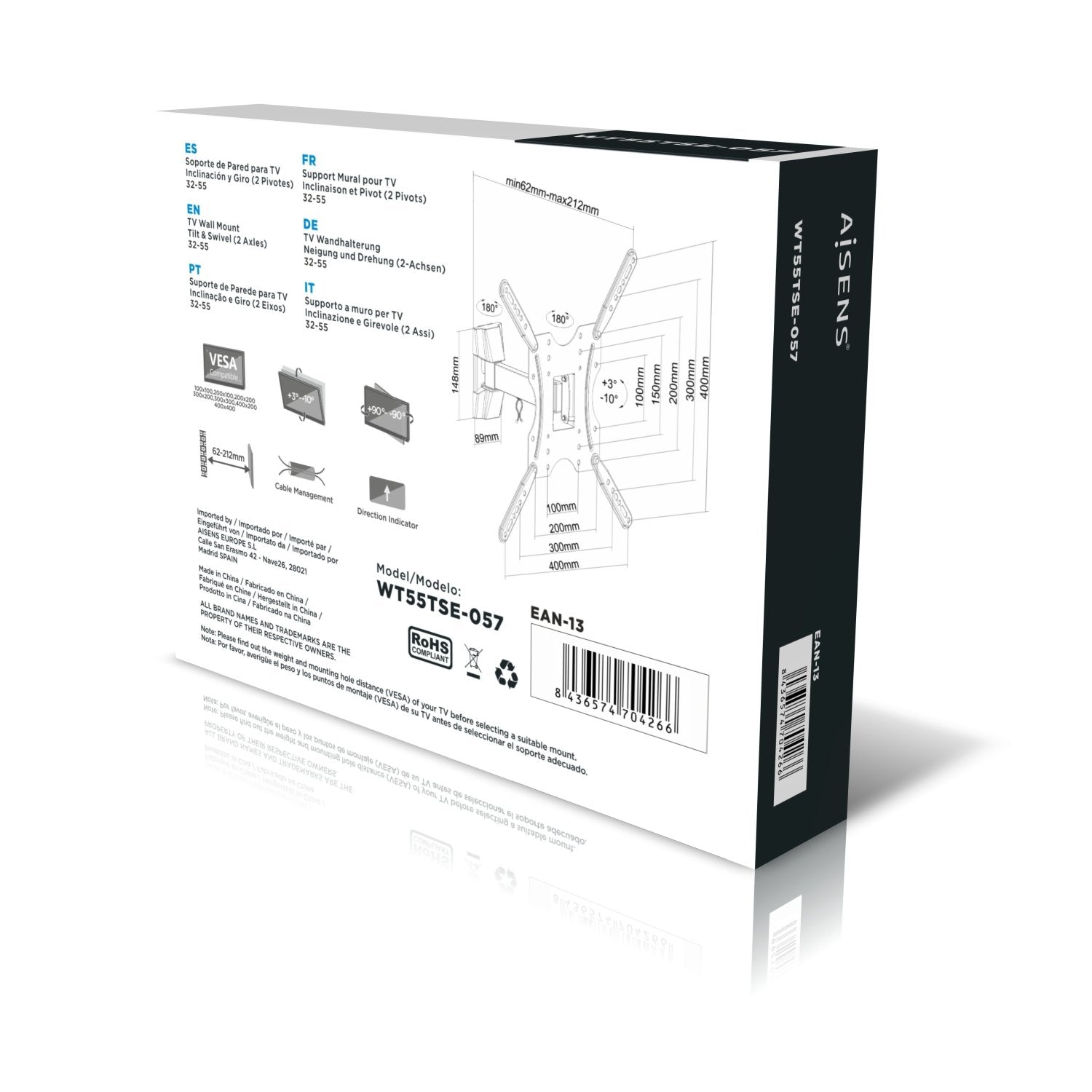 Aisens Soporte Eco Giratorio - Inclinable Para Monitor/Tv 30kg (2 Pivotes) (Tv 32"-55") - Negro