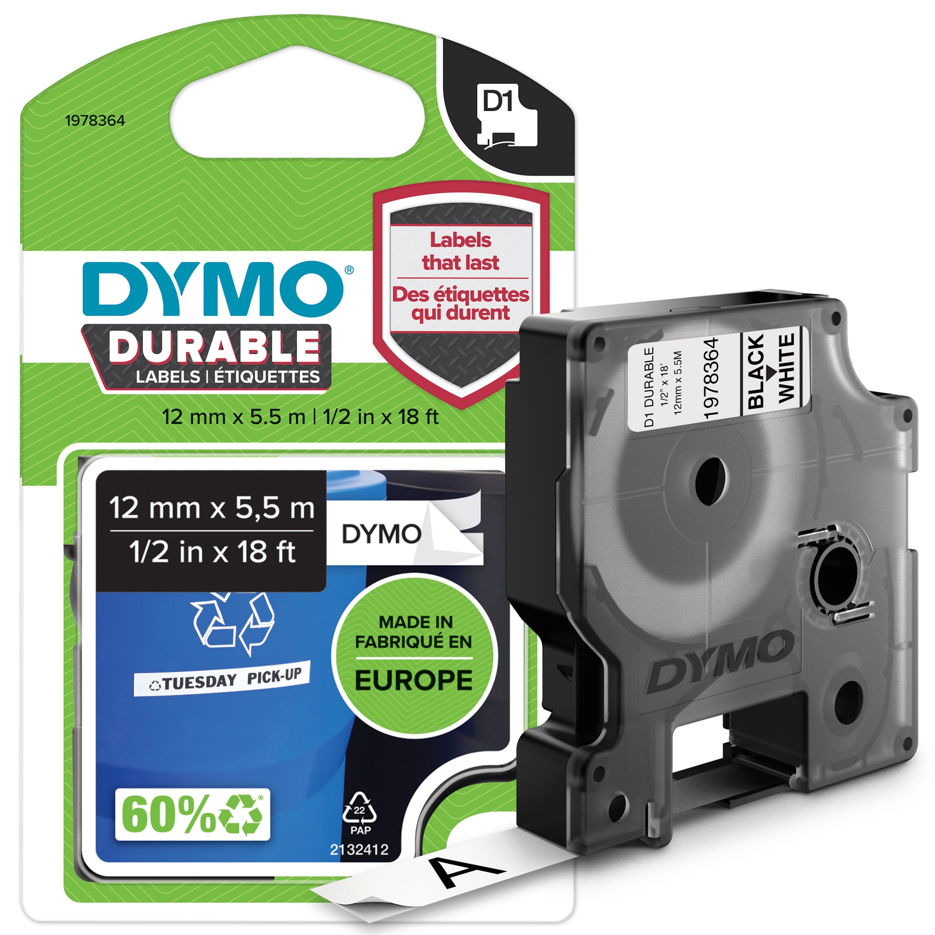 EAN 3501179783642 - DYMO D1 Durable - Black on White - 12mm cinta para impresora de etiquetas Negro sobre blanco imagen 1