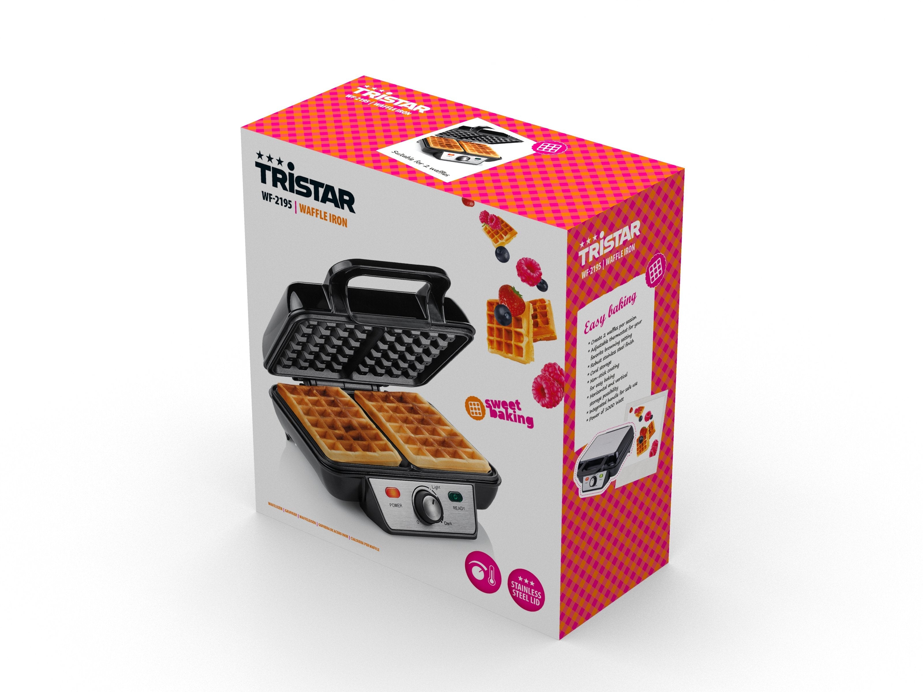 Gofrera Tristar Wf-2195, Gofres Belgas, Potencia 1000 W, Número De Gofres - 2, Acero Inoxidable Negro