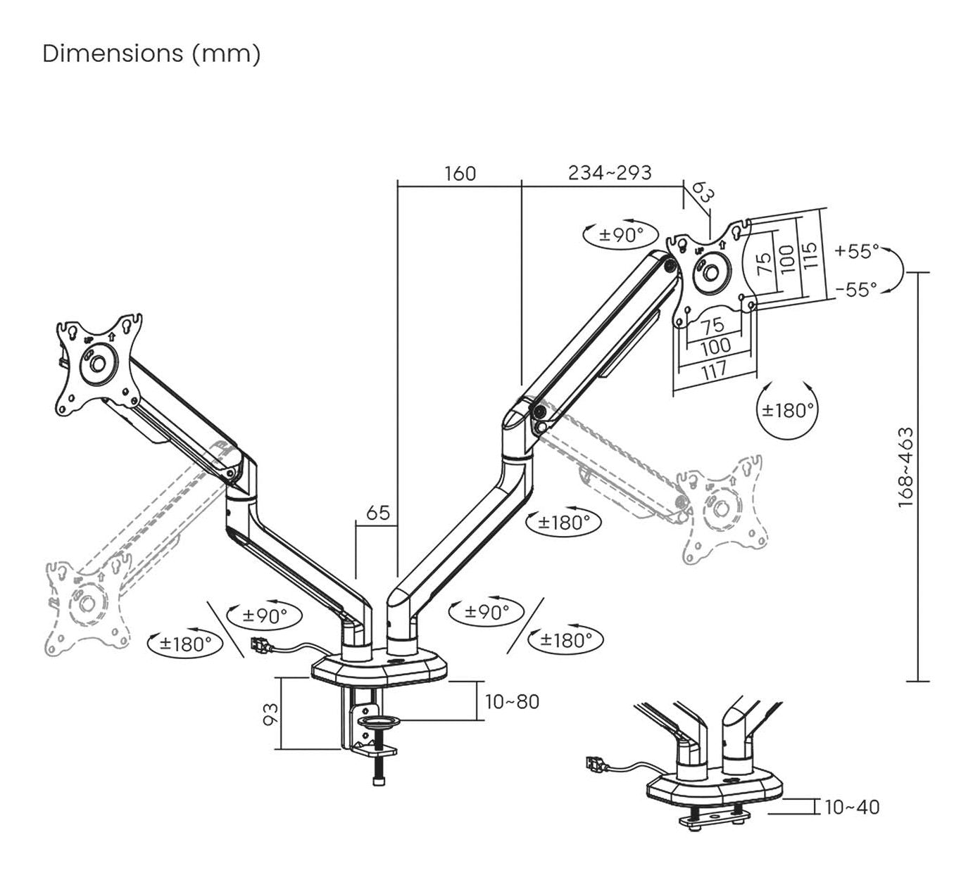 Aisens Soporte De Mesa Rgb Gaming Contrapeso Giratorio E Inclinable Para Monitor/Tv 9kg (3 Pivotes, 2 Brazos) De 17-32, Negro-Blanco