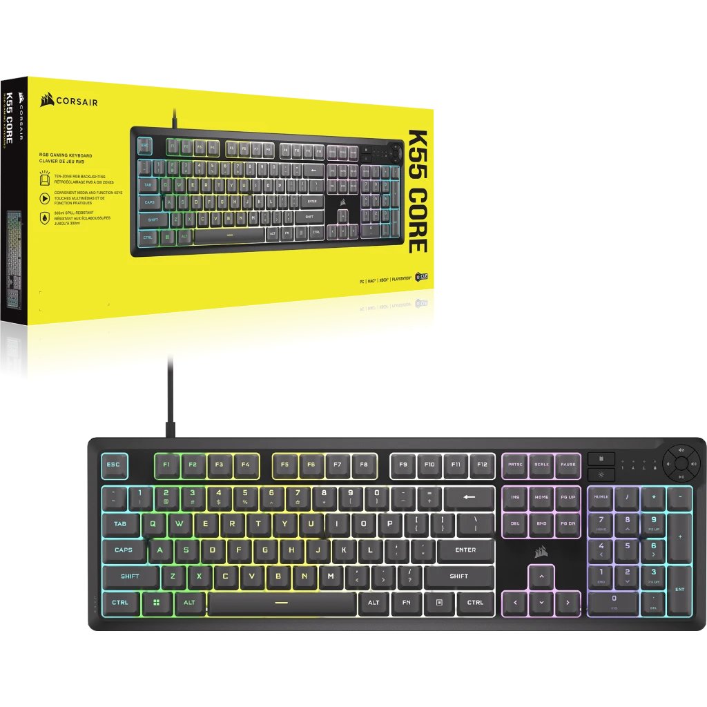 Corsair K55 Core Rgb (Negro, De-Layout, Rubberdome) Ch-9226d65-De