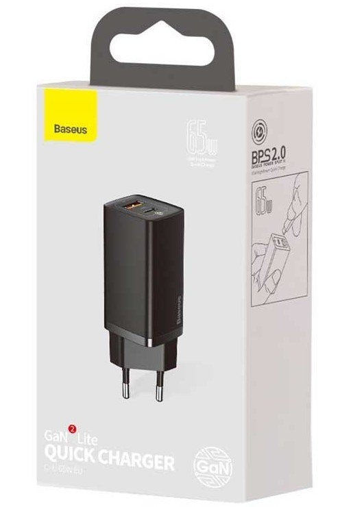 Ladowarka Sieciowa Baseus Gan2 Lite, Usb + Usb-C, 65w, Eu (Czarna)