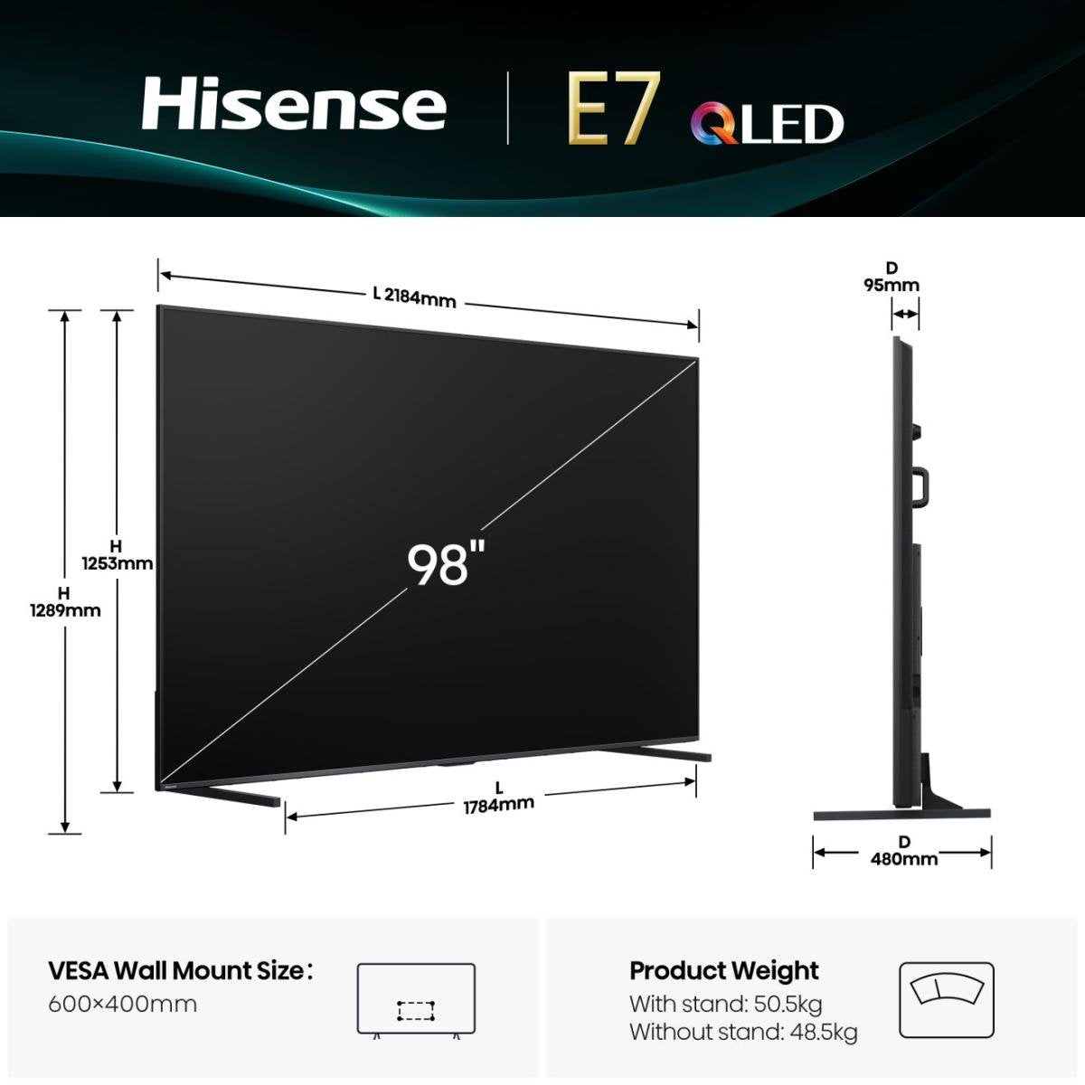 EAN 6942351424491 - Hisense 98E7Q 2,49 m (98") 4K Ultra HD Smart TV Wifi Negro imagen 2