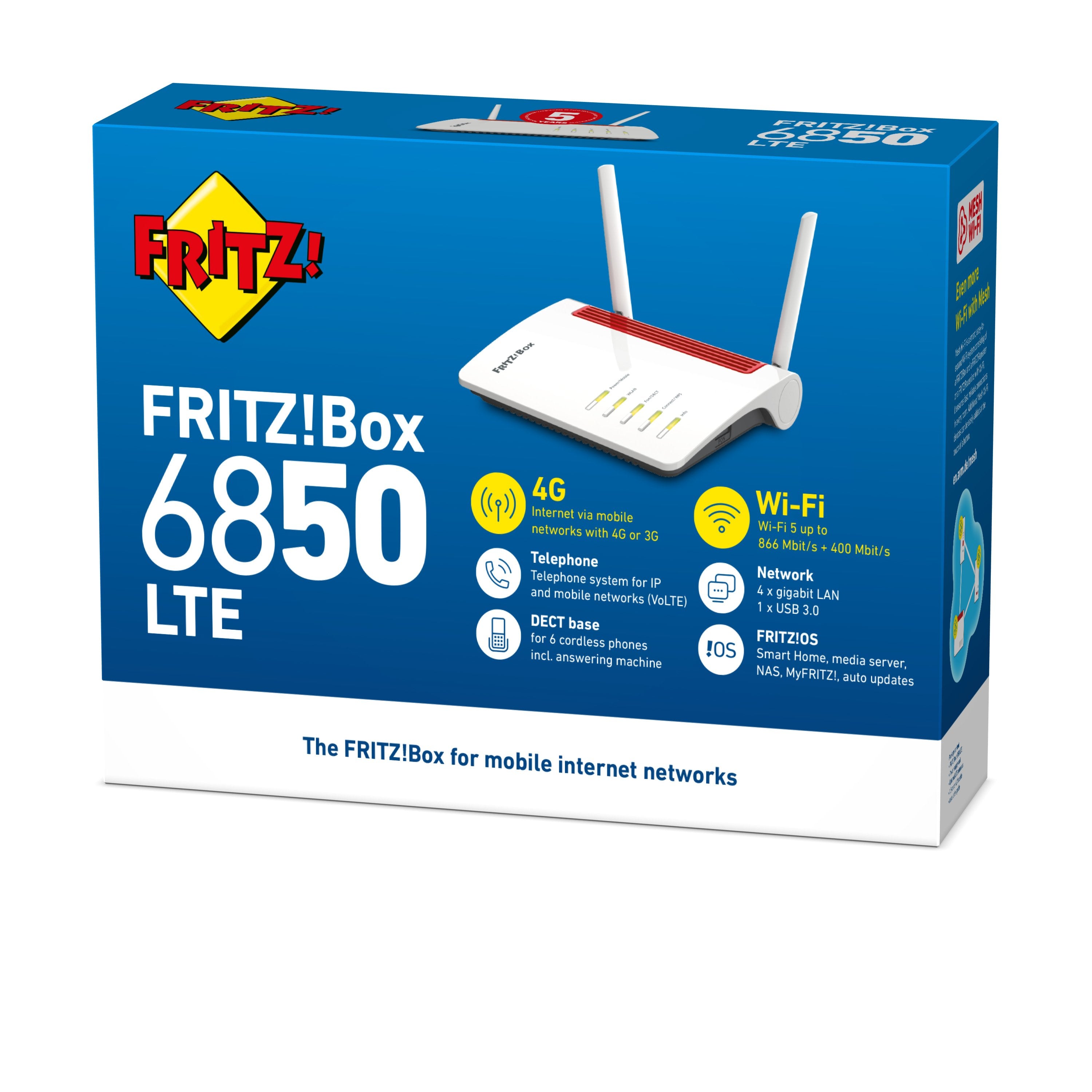 EAN 4023125029264 - Box FRITZ! 6850 LTE router inalámbrico Gigabit Ethernet Doble banda (2,4 GHz / 5 GHz) 4G Blanco imagen 3