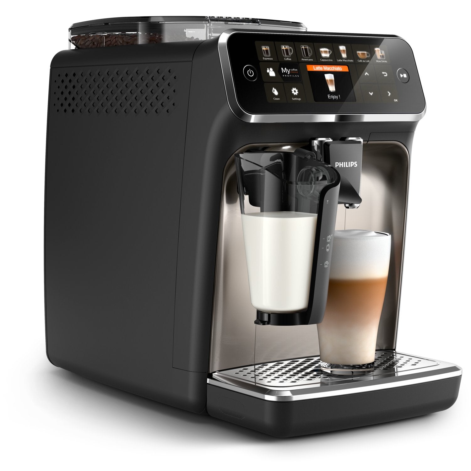 Cafetera Philips Espresso Completamente Automáticas Con 12 Bebidas, Máquina Espresso, 1,8 L, Granos De Café, Molinillo Integrado, 1500 W, Negro, Cromo