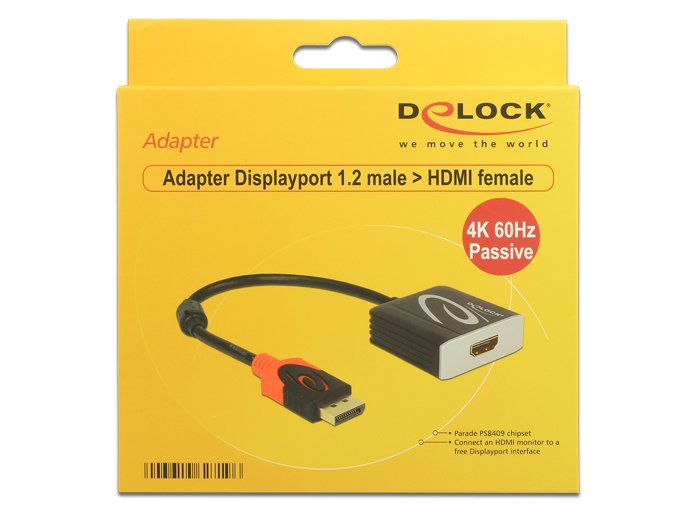 Delock Adaptador Displayport 1.2 Macho Hdmi Hembra 4k 60 Hz Pasivo Negro