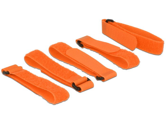 Delock Klett-Cablebinder L 300 Mm X B 20 Mm 5 Stück Mit Schlaufe Naranja