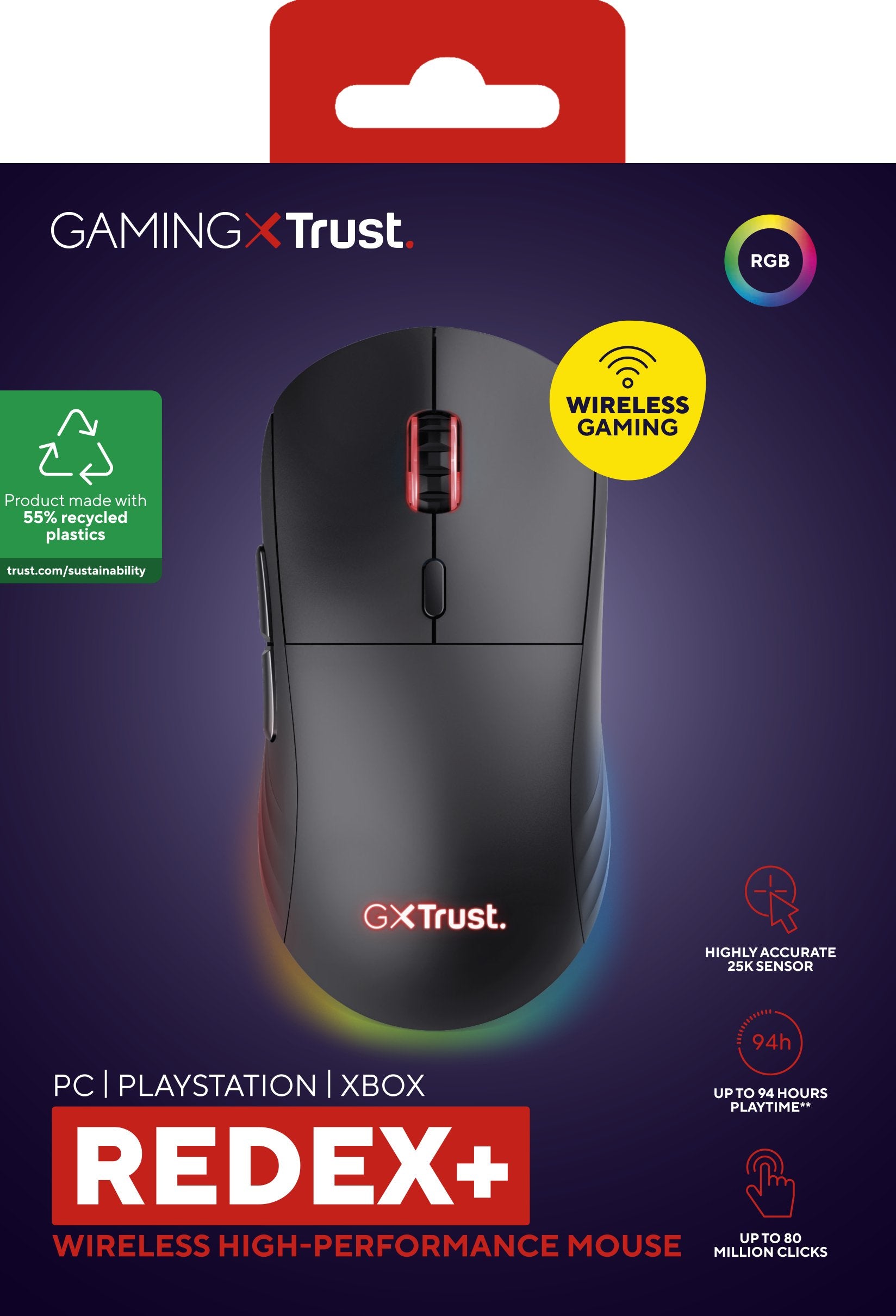 EAN 8713439251272 - Trust GXT 927 Redex+ ratón Juego mano derecha RF Wireless + USB Type-A Laser 25600 DPI imagen 8