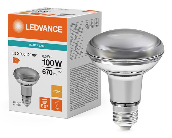 EAN 4099854050114 - Osram LED R80 P lámpara LED Blanco cálido 2700 K 8,5 W E27 F imagen 5