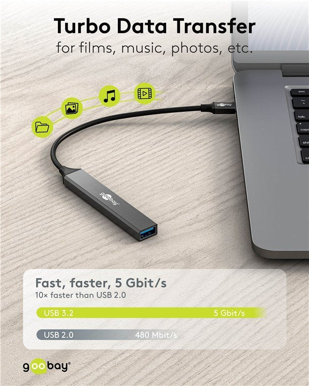 Hub Goobay Concentrador Usb Slim De 4 Puertos, Usb-C A Usb-A, Usb 3.2 Gen1 Gris 74457