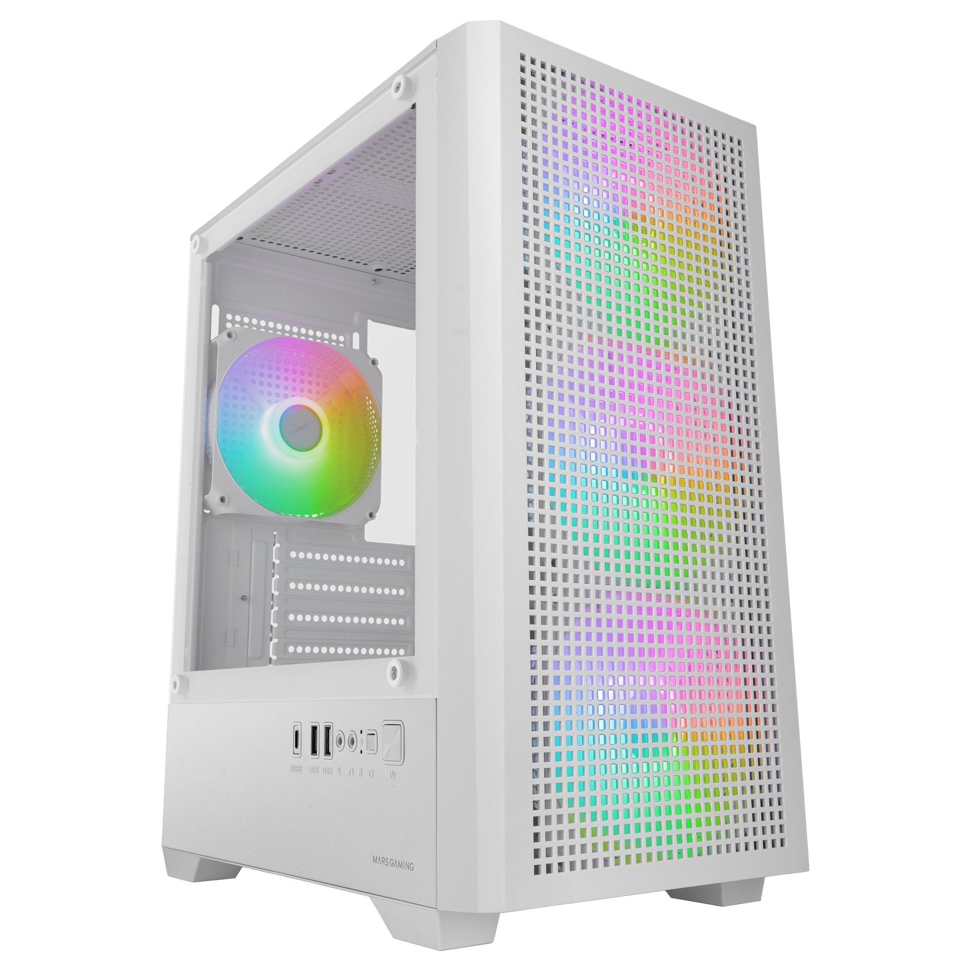 Caja Pc Micro Atx Mars Gaming Mc-Vectorw Gpu Max 282mm Cristal Templado Mesh Argb Usb-C Blanco