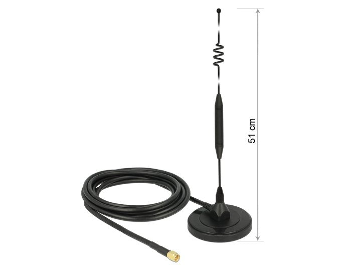 Delock 12429 Antena Lte Macho Sma 6 Dbi Omnidireccional Fija Con Base Magnética Y Cable De Conexión (Rg-58, 3 M) Para Exteriores Negro