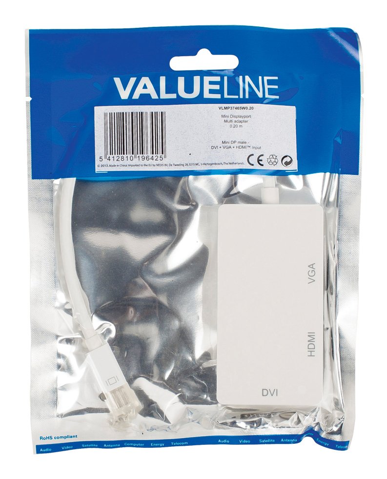 EAN 5412810196425 - Valueline VLMP37465W0.20 adaptador de cable de vídeo 0,2 m Mini DisplayPort VGA + HDMI + DVI Blanco imagen 8