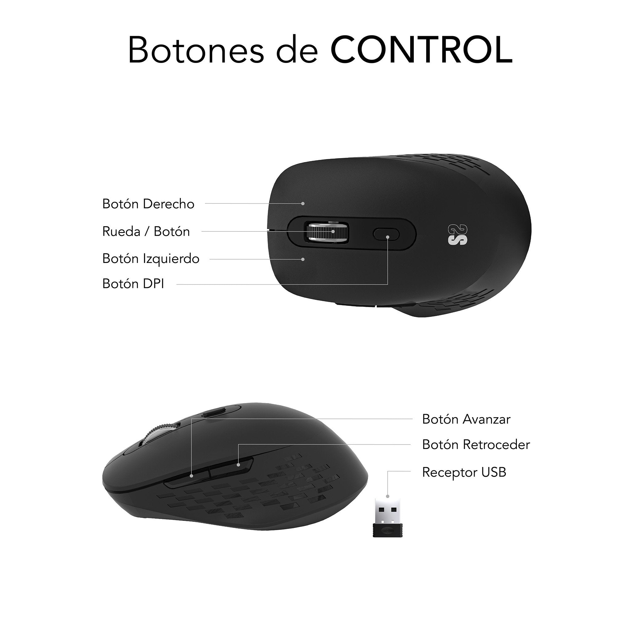 Raton Subblim Curve Ergo Dual Inalambrico Bluetooth, Usb 2.4ghz 1600dpi - 5 Botones - Uso Diestro - Negro