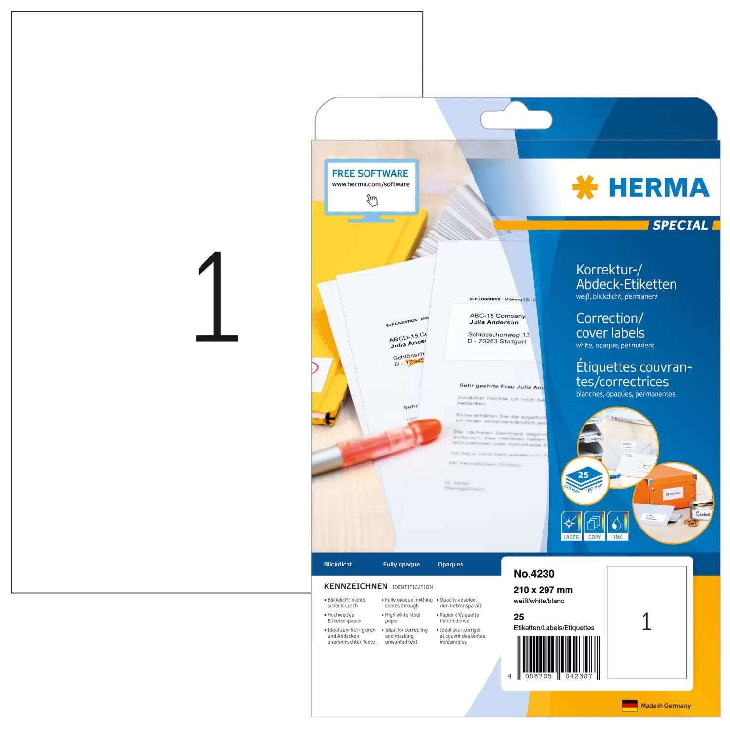 EAN 4008705042307 - HERMA 4230 etiqueta de impresora Blanco Etiqueta para impresora autoadhesiva imagen 1