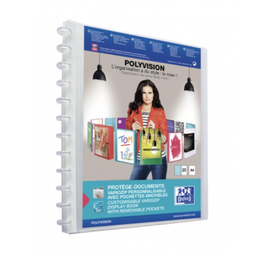 Oxford Polyvision Variozip A4+ Carpeta De 20 Fundas Removibles - Tapa De Plastico Personalizable - Organizacion Y