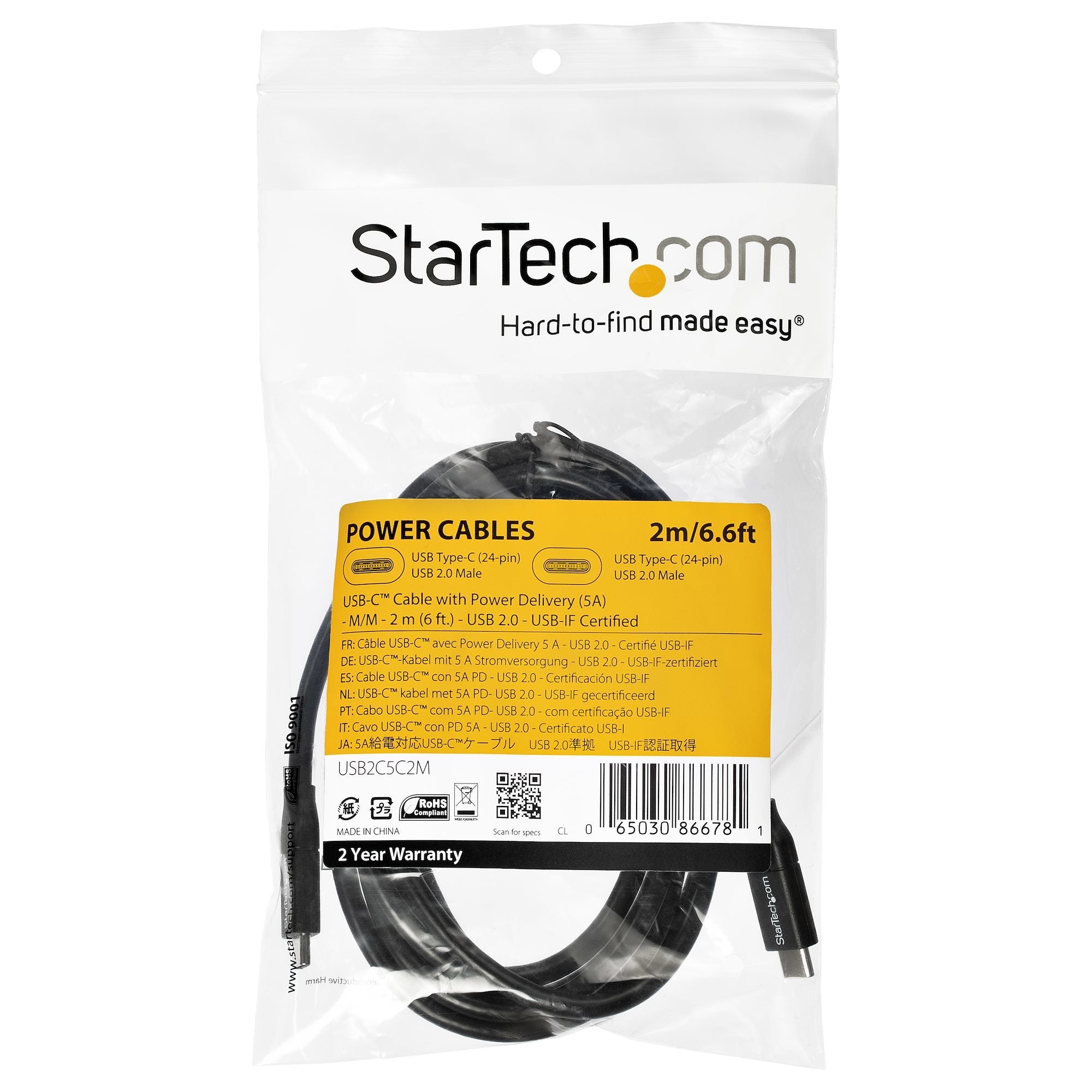 Startech Cable Usb-C Usb-C 2m Apto Para Alimentac