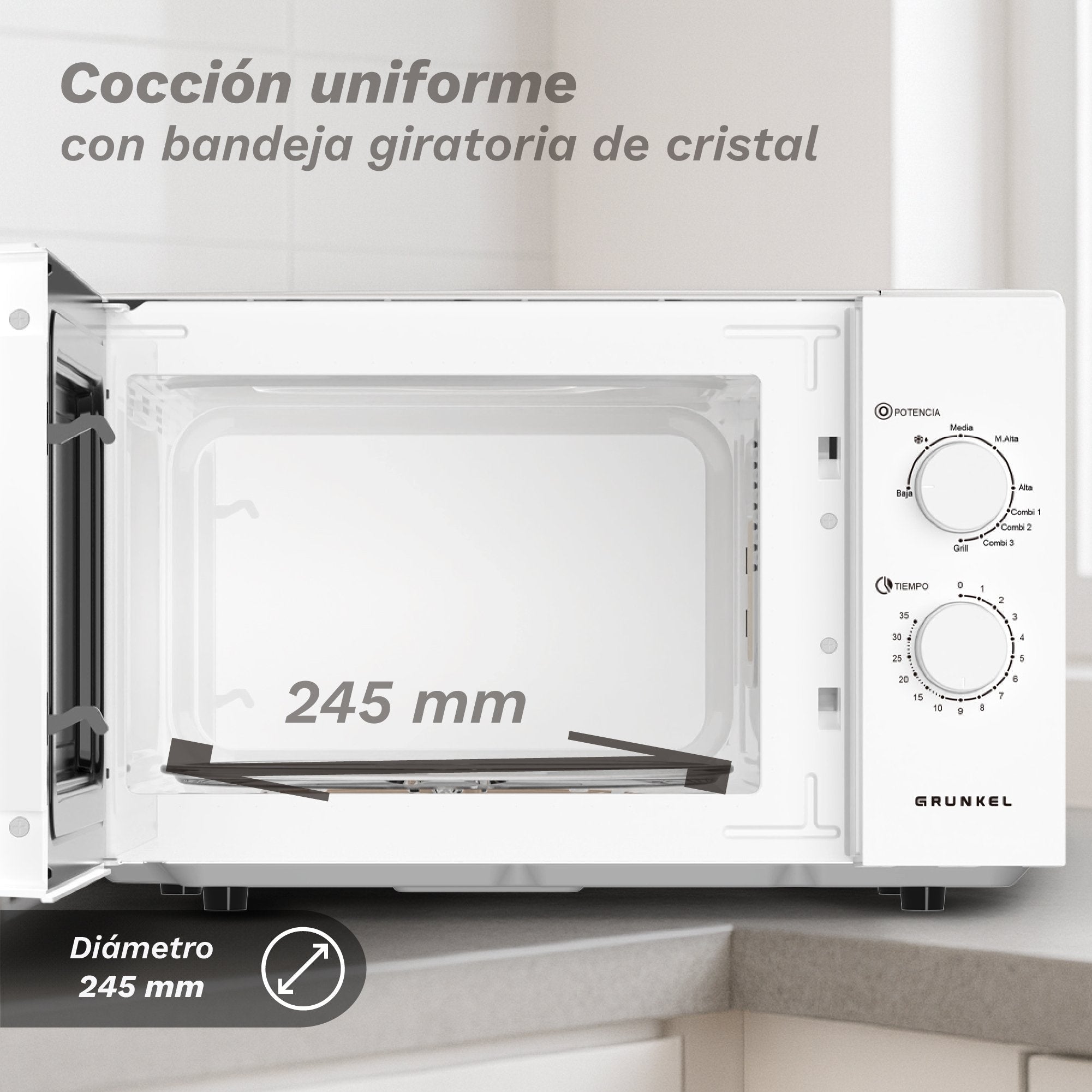 Microondas Grunkel Mwg-25grill 850w Capacidad 25l Funcion Grill Blanco