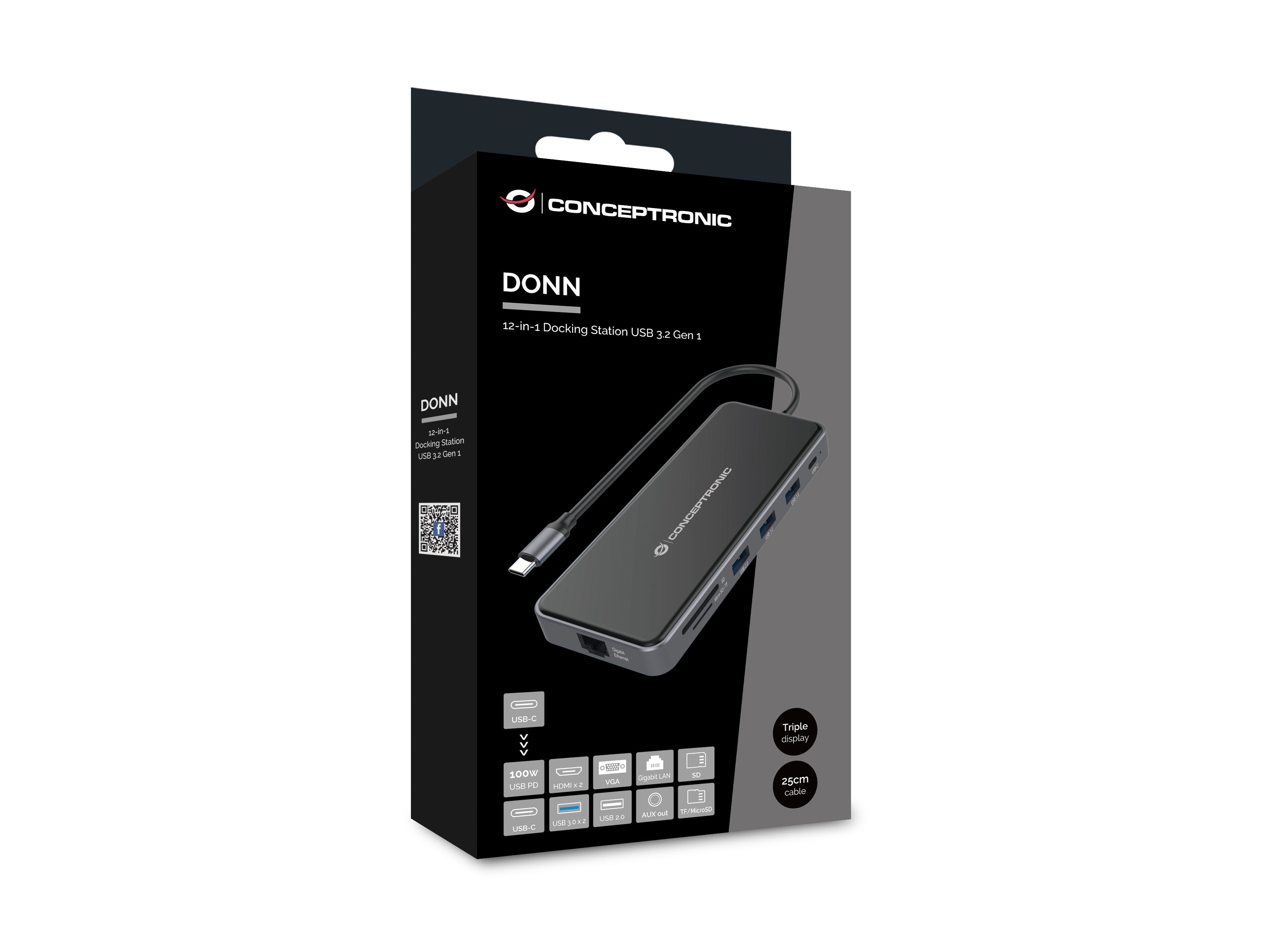 Conceptronic Adaptador Usb-C->2xhdmi,Gbe,Pd,2xusb3.0,Sd0.25 Gr