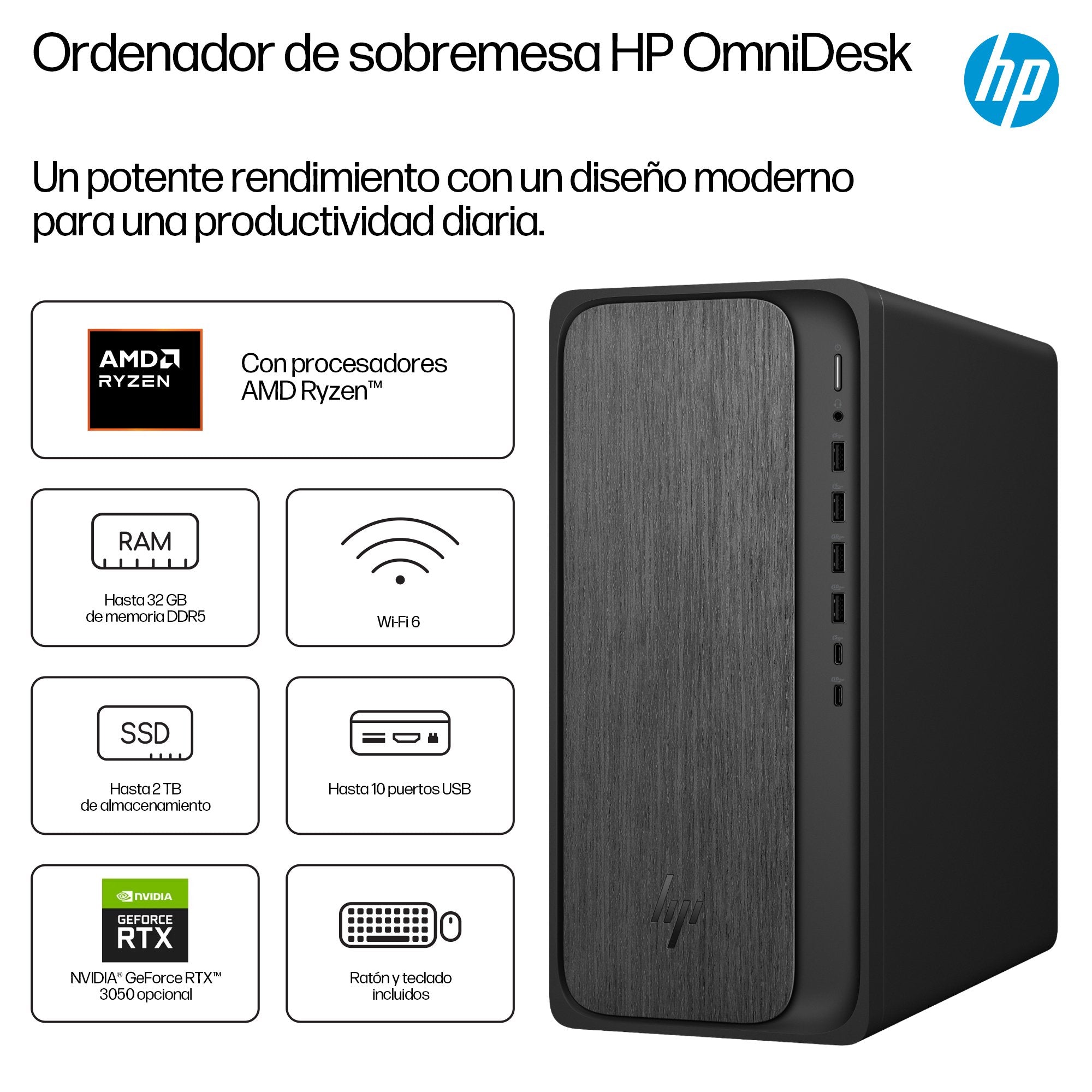 EAN 0199251514944 - HP OmniDesk M02-0012ns PC AMD Ryzen™ 5 8500G 16 GB DDR5-SDRAM 1 TB SSD Windows 11 Home Torre AI PC Gris imagen 3