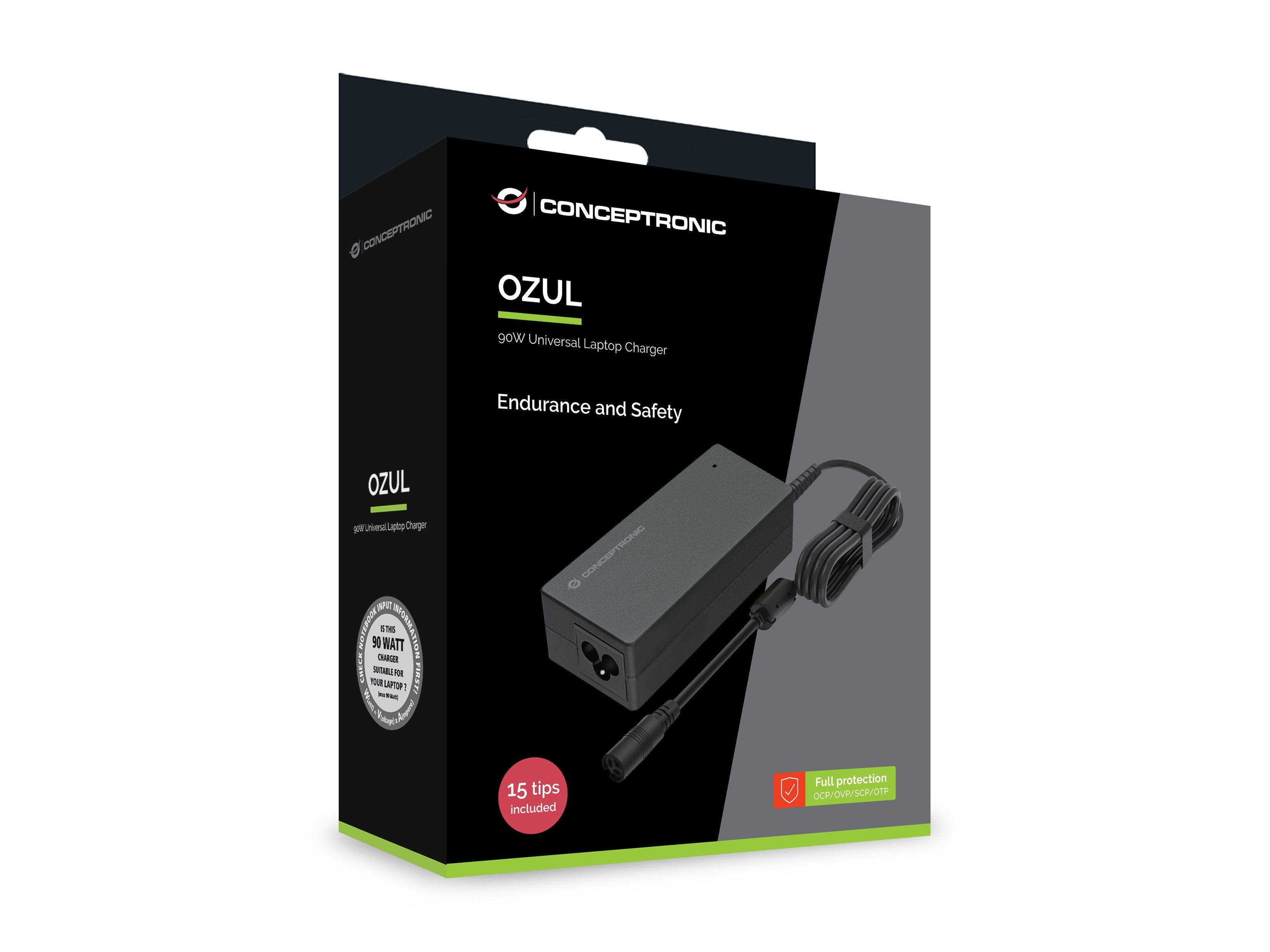 EAN 4015867242544 - Conceptronic OZUL08B15 adaptador e inversor de corriente Interior 90 W Negro imagen 5