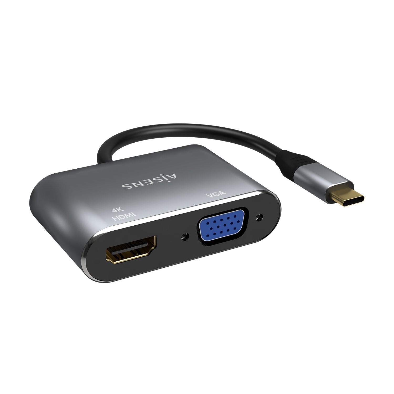 Aisens Conversor Usb-C A Vga/Hdmi 4k - Usb-C/M-Vga/H-Hdmi/H - 15cm - Gris