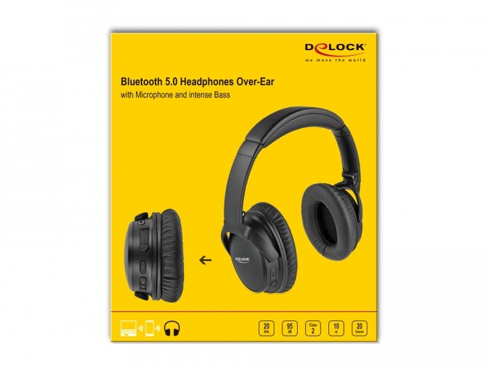 Delock 27181 Auriculares Bluetooth 5.0 Sobre El Oído Plegables Con Micrófono Integrado Y Graves Intensos, Con Hasta 20 Horas De Reproducción