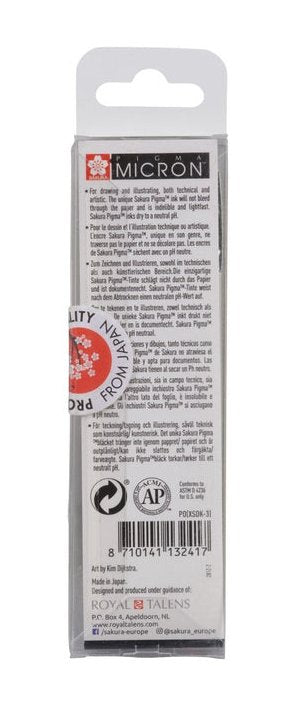 Talens Sakura Rotuladores Permanentes Pigma Micron Fineliner Estuche De 3 Negro