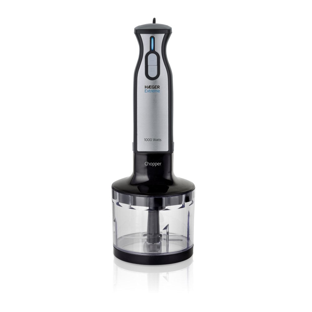 Batidora Haeger Extreme Chopper 1000w 2 Interruptores Toque Fácil/Suave Eje Desmontable Pie Acero Inox Incluye Picadora Alimentos