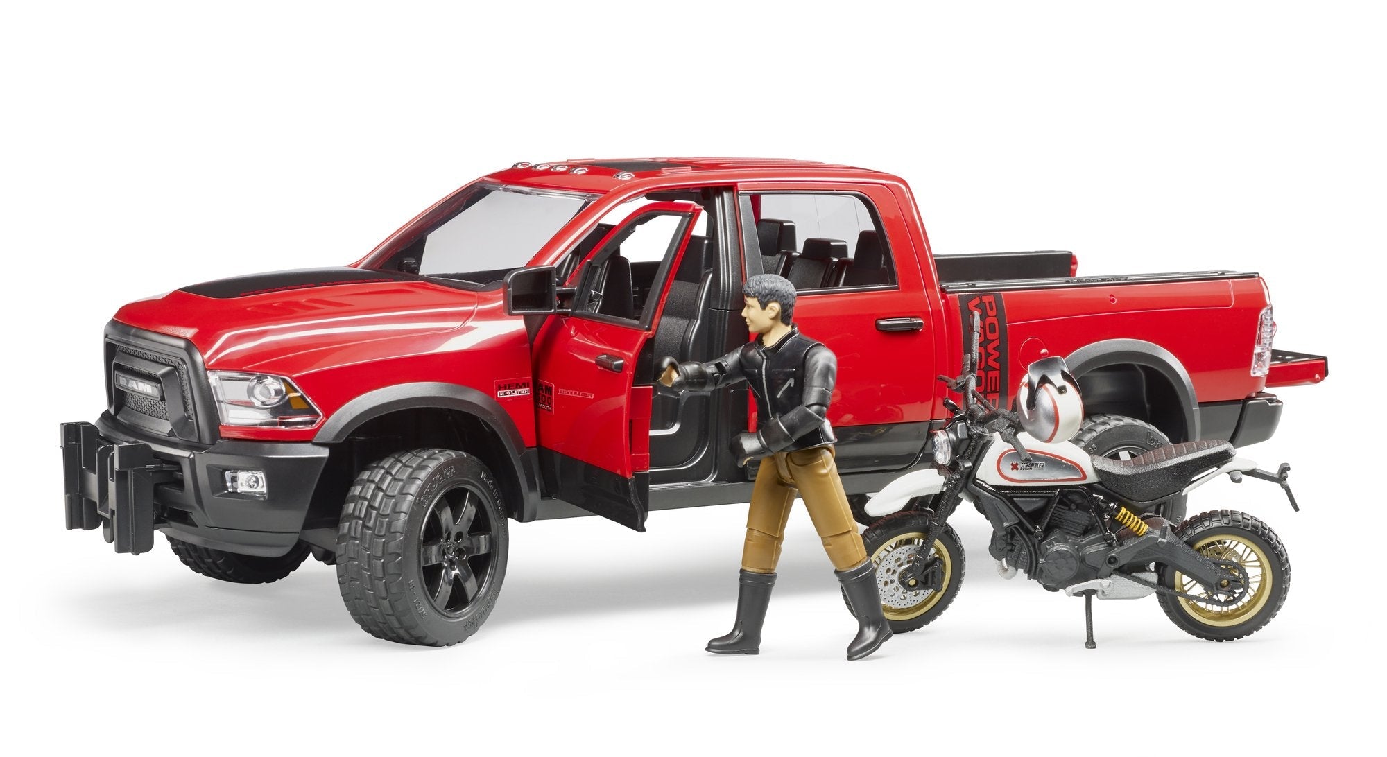 Bruder Ram 2500 Power Wagon Con Ducati Desert Sled Y Conductor