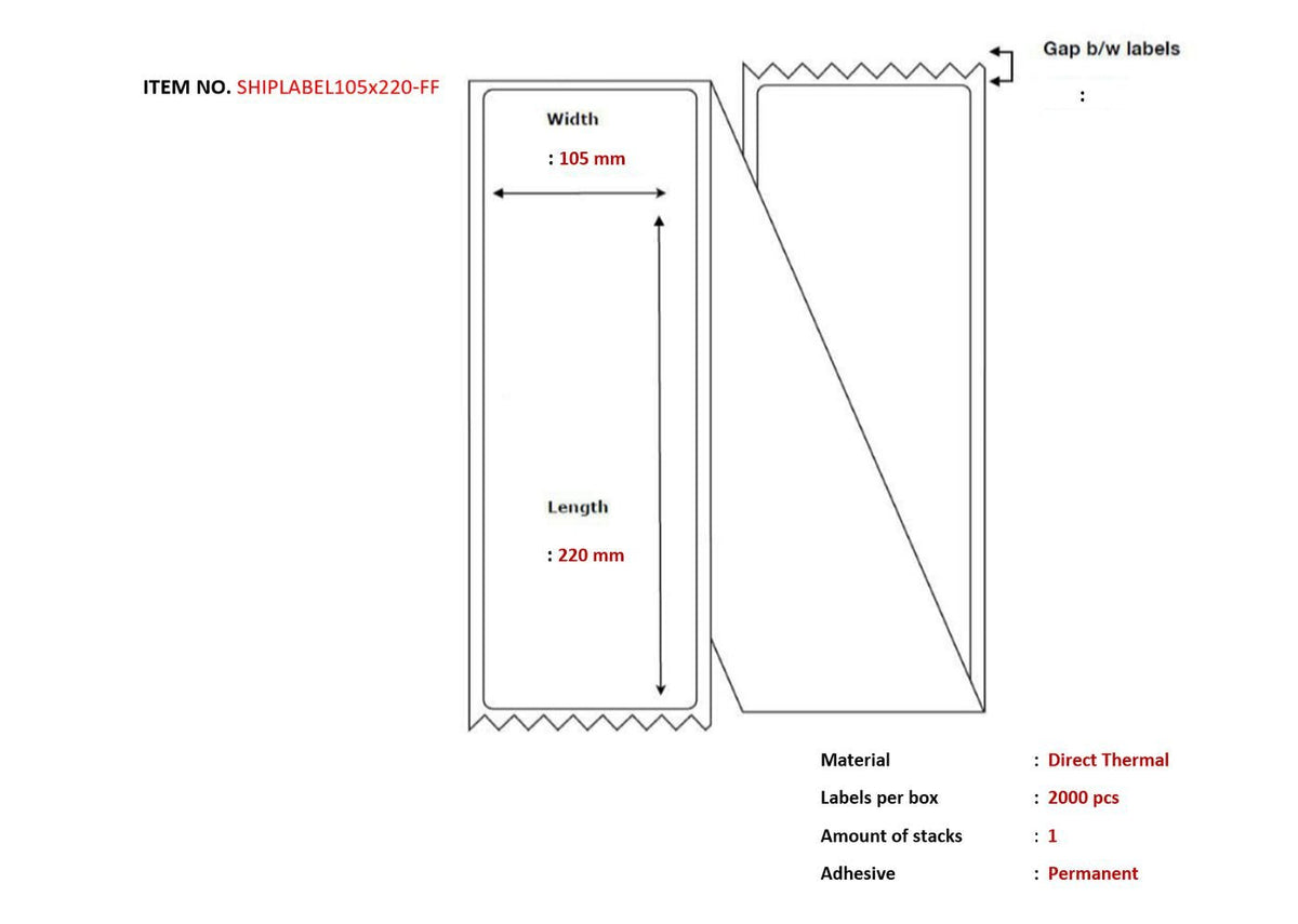 Ship-Label 105 X 220mm, Fanfold. Direct Thermal, 2000 Shiplabel105x220-Ff