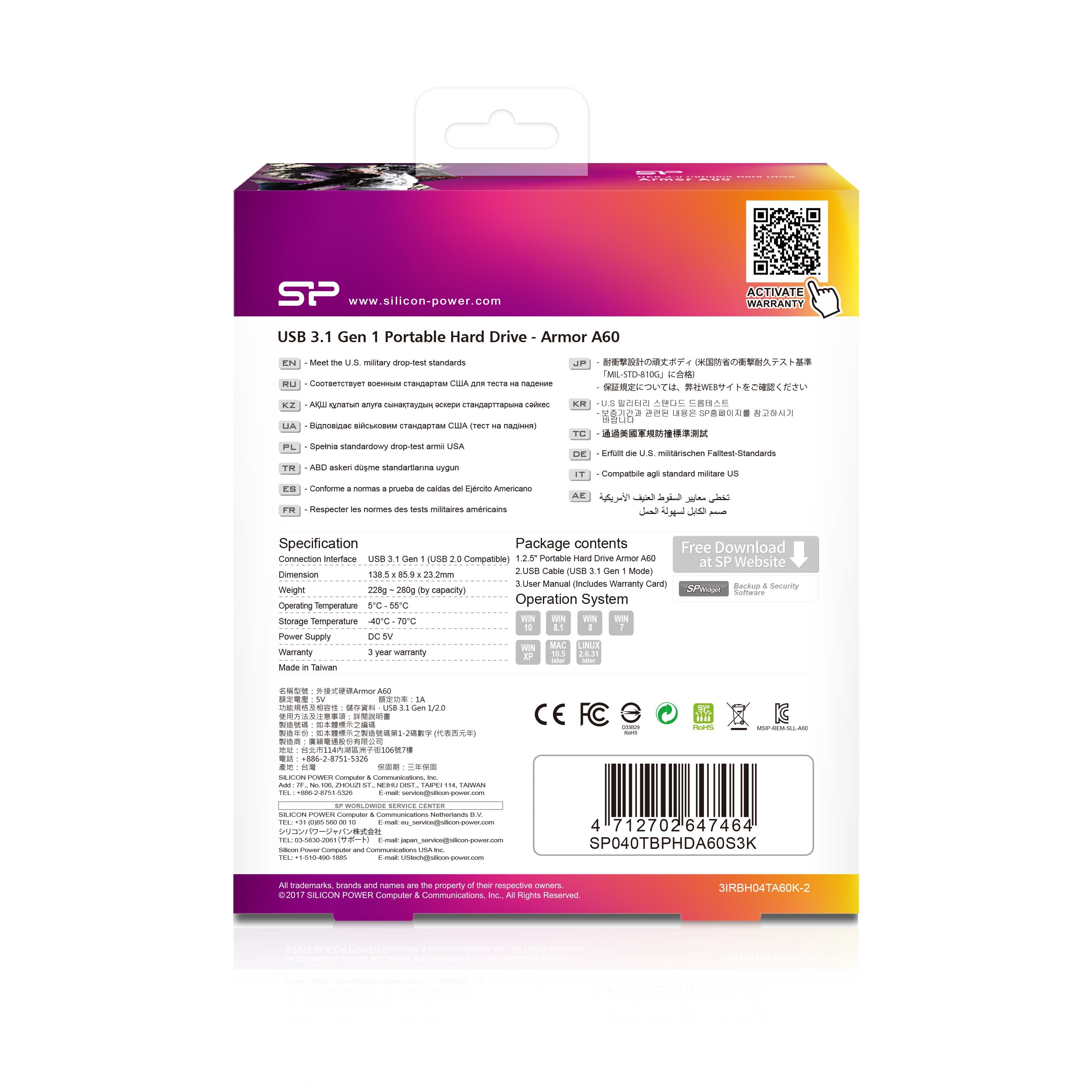 Disco Externo Hdd Silicon Power A60 4tb 2.5" Usb Resistente Golpes/Agua