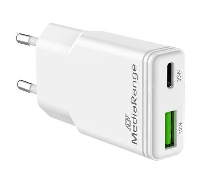 Mediarange Cargador 30w 2-Port 1x Usb-A 1x Usb-C Gan, Blanco