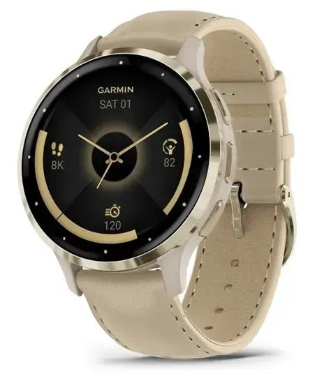 Garmin Venu 3s Smart Watch 41mm, Gps, Stainless Steel Bezel With Leather Band French Gray / Softgold Eu
