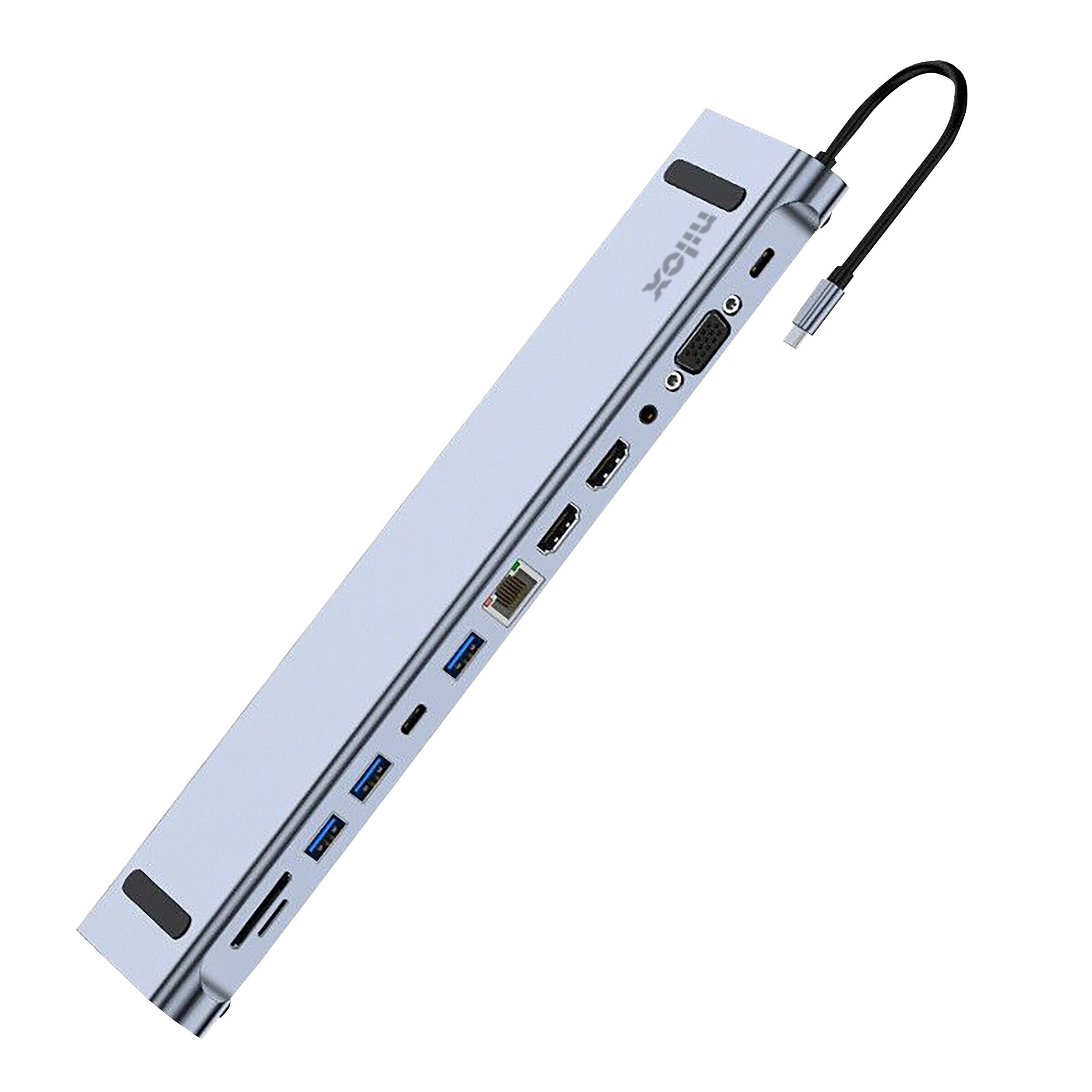 Nilox Dock Station Usb-C 12 Puertos: 2xhdmi 4k/1xusb 3.0/1x Vga/1xsd/1xmicrosd/1xusb-C/2xusb 2.0/1xrj45/1x Jack 3.5/1xusb-C Pw Gris