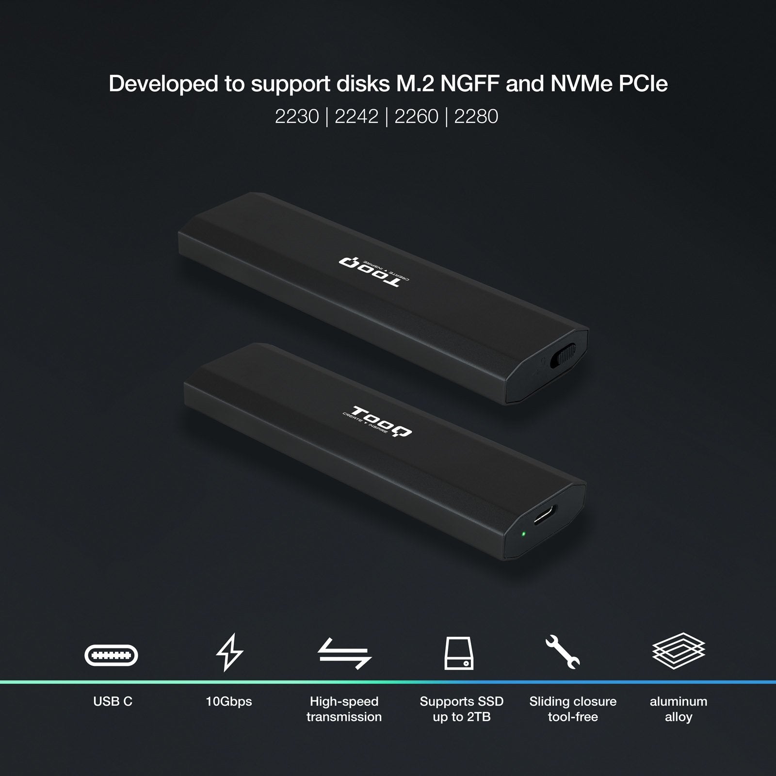 EAN 8433281011427 - TooQ Shura Caja externa para unidad de estado sólido (SSD) Negro M.2 imagen 2