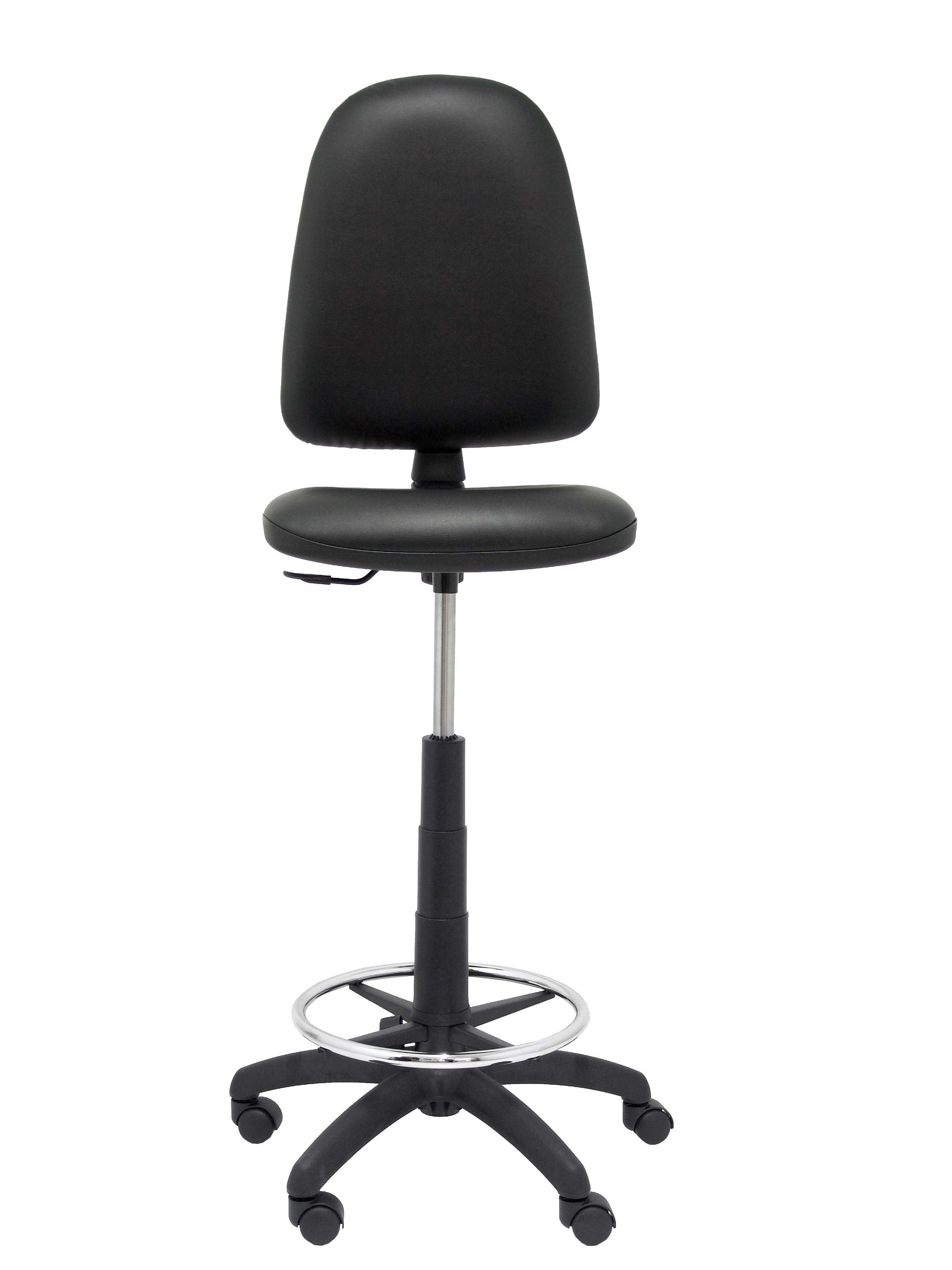 Piqueras Y Crespo Taburete Ayna Ergonómico Con Mecanismo De Contacto Permanente, Regulable En Altura Y Aro Reposapiés - Asiento Y Respaldo Tapizados En Tejido Símilpiel Color Negro