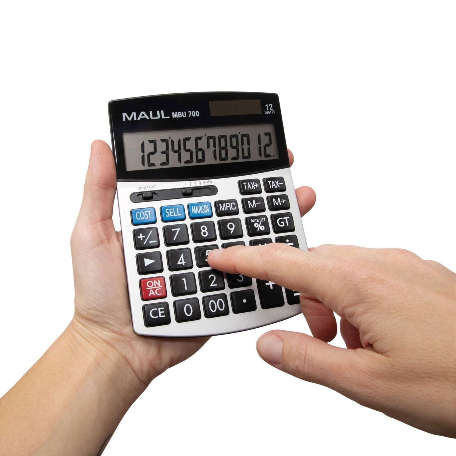 Maul Calculadora Comercial Mbu 700 Calculadora Grande Con Funciones Comerciales Pantalla De 12 Dígitos Incluye Función De Margen De Coste De Ganancia Solar/Batería Negro