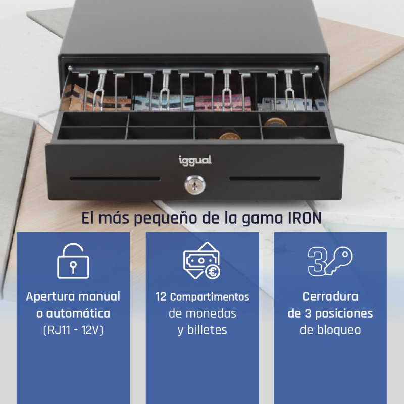 Iggual Cajón Portamonedas Iron-Xs 33cm 4+8 Negro
