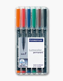 Staedtler Lumocolor 318 Pack De 6 Rotuladores Permanentes - Punta Fina Redonda - Trazo 0.6mm - Capuchon Con Clip - Secado Rapido - Colores Surtidos