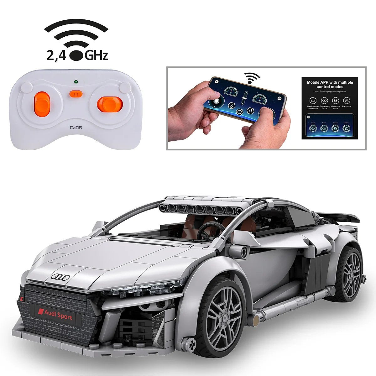 Jamara Cada Audi R8 Coupé 1:14 Gris 2,4ghz Bricks