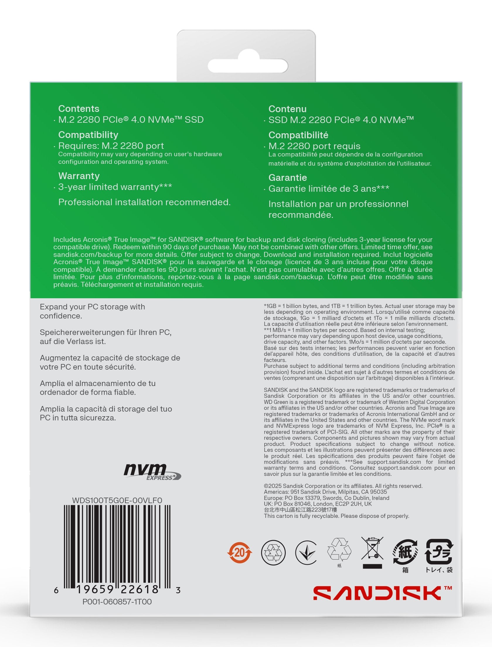 EAN 0718037907154 - SanDisk Green WD SN3000 NVMe 1 TB M.2 PCI Express 4.0 QLC 3D NAND imagen 7