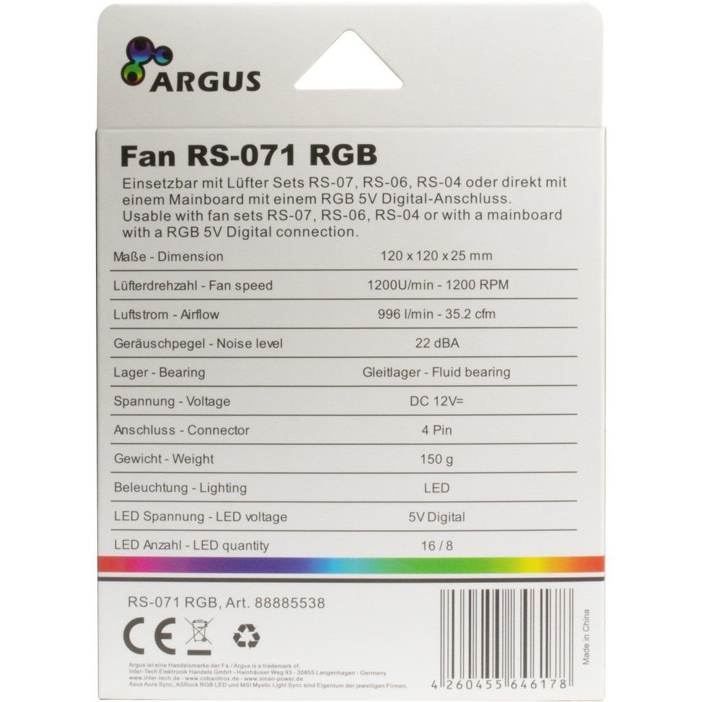 EAN 4260455646178 - Inter-Tech RS-071 RGB Carcasa del ordenador Ventilador 12 cm Negro, Blanco imagen 4